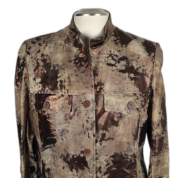 NWT! Y2K Danier Leather Jacket Abstract Metallic Bronze Nappa Light Size Large - Picture 4 of 11